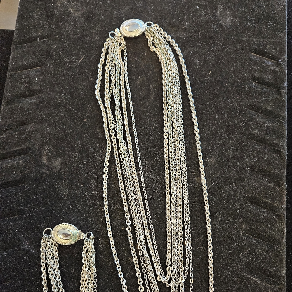 AVON Silver Multi Chain Necklace and Bracelet Set